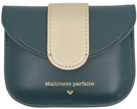 Manahia - Porte-Monnaie Maîtresse Parfaite - Cadeau Original Fin d'école | Petit portefeuille simili cuir vegan & compact | Vert foncé or | Fin d'année, Noël | Cadeau utile primaire, maternelle Merci