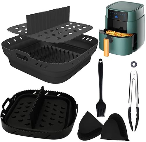 Stampo in Silicone per friggitrice ad Aria da 21 cm con separatore - 5 Pezzi Accessori friggitrice ad Aria Senza Olio, Antiaderente/Facile da Pulire, Compatibile con Cosori 5,5 L Cecotec 6 L