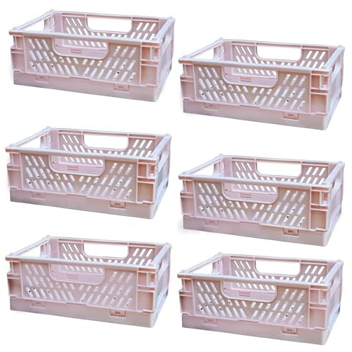 EURXLQ 6 Stück Klappbox Pink 15×10×6cm,Klappkiste Körbe Aufbewahrung Zusammenklappbarer Tragbar Aufbewahrunskisten Bunt aufbewahrungskiste Geeignet für Küche,Bad,Büro,Schlafzimmer