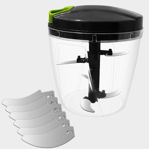Tritatutto Manuale 900ml,Trita Verdure Manuale, Frullatore Manuale, Taglio di Cipolla Manuale,ritatutto Manuale Corda,Tritatutto Cucina Manuale con 5 lame in acciaio inox Frutta Frullatore Mixer