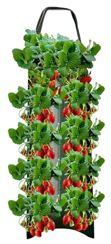 Maceta colgante de fresa al revés,Macetas de tomate 4/8 agujeros para plantar Bolsas de cultivo de fresas,Maceta de fresa Bolsas de cultivo al revés Mango resistente para colgar Engrosado Transpirable