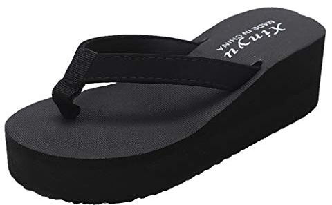 Flip-Flops für Damen, elegant, Sommer, für zu Hause, bequem, Meer, hohe Trocknung, Duschschuhe, Gummi, Eva leicht, Flip Flop, Pool, rutschfest, Strand, weich, mit Keilabsatz, Qcl123 Schwarz, 40 EU