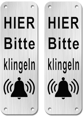 Sinmao Klingelschild Selbstklebend Klein 15x5cm, Bitte Klingeln und Warten Schild mit Gebürstete Aluminiumoberfläche 2 Stück