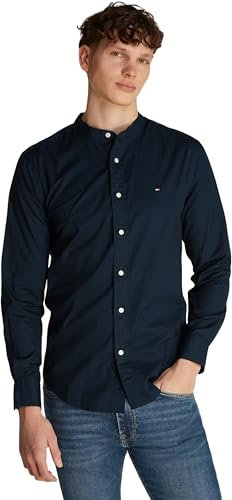 Tommy Hilfiger Men’s Flex Poplin Solid Collarless Regular Fit Shirt, Blue (Desert Sky), L