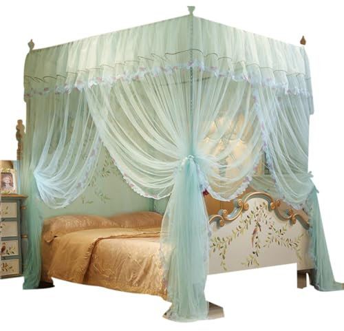 Betthimmel mit 4 Ecken, 2 × 2 × 1,5 m, Betthimmel für Mädchenzimmer, Betthimmel für Mädchen, Prinzessinnen-Krippen-Vorhang, luxuriöses Prinzessinnen-Vordach, Netz, Bettzelt, Drapiernetz, ohne