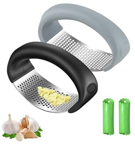 ZSRVAJ 2 Pcs Garlic Crusher+2 Green Garlic Strippers, Garlic Press, Garlic Press Rocker, Cooking Utensil Garlic Portable Manual Heavy Duty Garlic Chopper for Chopped Vegetables Uses