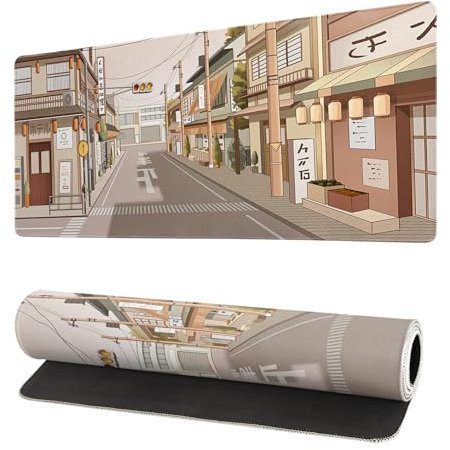 Tokyo Street Mouse Pad Anime Japanese Desk Mat Kawaii Large Gaming Mousepad XL Beige Cute Mousepad Gaming Non-Slip Rubber Base Stitched Edges Keyboard Mouse Mat Desk Pad for Office Home and Game