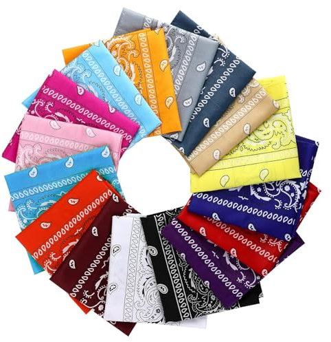 FIHODONE 16 Stück Bandana Herren Sommer, Bandana Damen 55 X 55Cm, Kopftuch Damen Polyester, Halstücher für Damen Paisley Muster, Vierecktuch mit Mischfarben, Haar Schal Ansatz Handgelenk Verpackungs