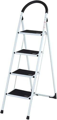 Scaletta pieghevole a 4 gradini, scala antiscivolo con manico, robusto e ampio pedale, multiuso per uso domestico e ufficio, carico fino a 150 kg