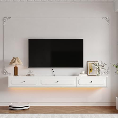 Artifyshore Floating TV Stand with 3 Doors,120CM High Gloss Wall Mounted TV Cabinet, Floating Media Console TV Stand for Living Room, Contemporary Under TV Shelf for Bedroom White