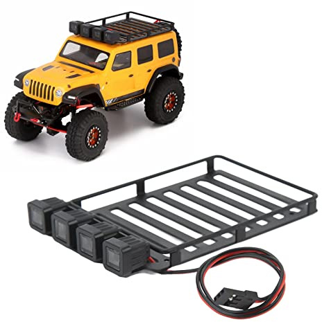equlup RC Dachgepäckträger, Gepäckträger aus Kunststoff und Eisen mit LED Beleuchtung RC Auto Dachgepäckträger Teil RC Zubehör für Axial SCX24 1/24 RC Crawler Quadrate Lampe