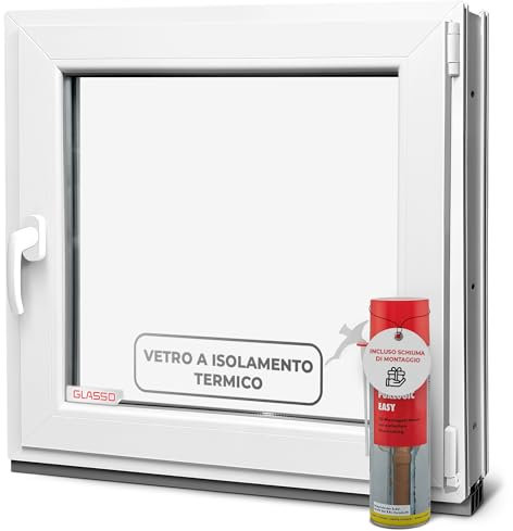 Finestra per cantina, 50 x 100 cm, 2 vetri – Finestre in plastica 60 mm profilo DIN destro – Larghezza x altezza: 500 x 1000 mm perfetto per finestre casette da giardino, finestre del garage e cantina