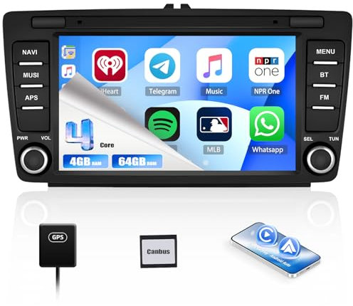 CAMECHO 4G+64G Android 13 Autoradio für Skoda Octavia II Superb Octavia Yeti mit Navi Carplay Android Auto, Doppel Din Autoradio mit 8 Zoll Bildschirm Bluetooth 5.0 RDS/FM MirrorLink