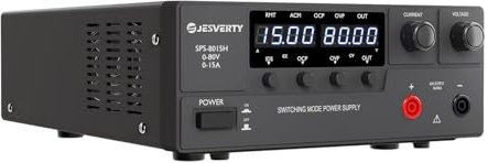 Fuente de Alimentación Regulable, 0-80V 0-15A Conmutación de CC regulada Fuente de alimentación de banco con mando codificador, interruptor de encendido/apagado de salida, OVP y OCP Jesverty SPS-8015H