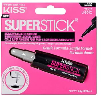KISS Super Stick, colla per ciglia, formula delicata, tenuta 7 giorni, estratto di cactus e amamamelide, dermatologicamente testato, impermeabile, nero