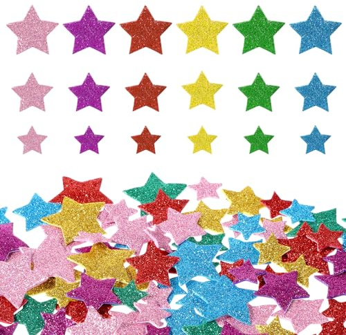 LIQWEI 450 Stück Glitzernde Schaumstoff Aufkleber, Moosgummi Sterne Glitter Aufkleber Schaumstoff Sticker Kinder Selbstklebend Sternschaumaufkleber Für Fertigkeit Dekoration Kinder Wand Dekoration