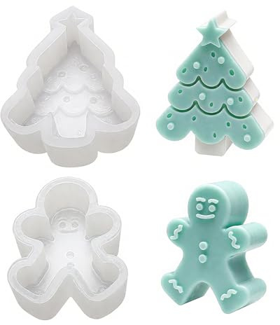 Kerzengießform Weihnachten, 2 Stück Silikonform Weihnachten, Lebkuchenmann, Weihnachtsbaum Kerze Silikonform, Weihnachten DIY Silikon Kerzen Gießform Zur Herstellung Von Kerzen, Aromatherapie, Seife
