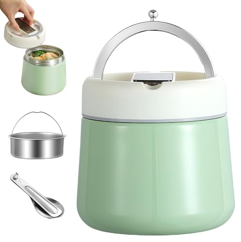 WIYETY 1 200 ml termobehållare för måltider: rostfritt stål termoskål med lock, läckagesäker termobehållare för mat, termobehållare för mat, för lunchlåda och kontor (grön)