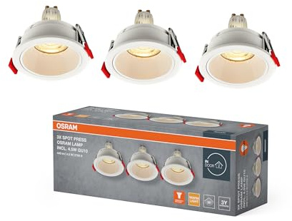 Osram Spot Set LED Einbaustrahler GU10 Press 4,5W Weiß | Spot Set Recess GU10, Spot lights and ceiling spots, Weiß, 35 mm dia, 25000 h, 3-Pack