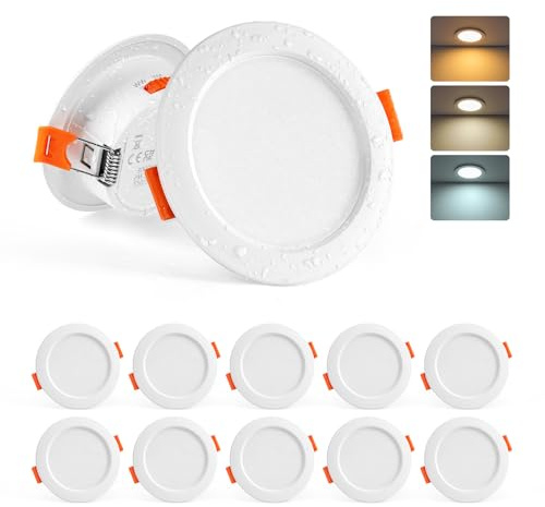 Sanyoung LED Einbaustrahler 230V Flach, 5W LED Spots 68mm, 3CCT, 10er Set | Warmweiß Neutralweiß Kaltweiß Spots Deckenleuchte, 65-80mm Lochmaß, 380LM, Deckenspots IP44 für Badezimmer Küche
