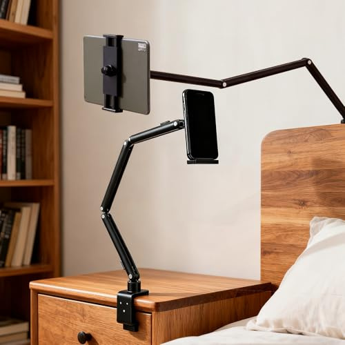Soporte Tablet Cama 360° Brazo Articulado de Aluminio, Soporte iPad Mesa y Escritorio Manos Libres Ajustable para iPad Pro Air Mini Samsung Huawei 4-13 Pulgadas
