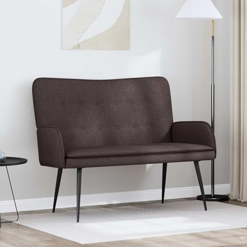 GeenYuu 2-Sitzer Sofa Dunkelbraun mit Stoffbezug 115 x 61 x 87 cm, Polstermöbel mit Armlehne und Schaumstoffpolsterung, stabiles Gestell aus Metall und Holz, platzsparend für Wohnzimmer und Lounge