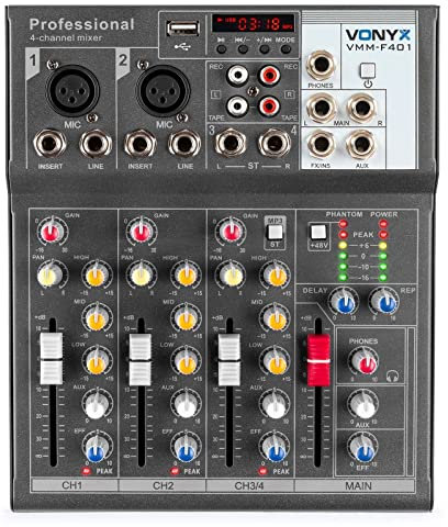 Vonyx VMM-F401 4-Kanal-Mischpult mit Effekt und USB-Player
