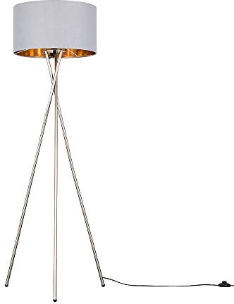 MiniSun | Modern Brushed Chrome Floor Lamp with a Grey and Gold Shade | Floor Lamps & Torchieres, Home Décor & Improvement Essential | Includes 6W GLS Bulb [3000K Warm White]