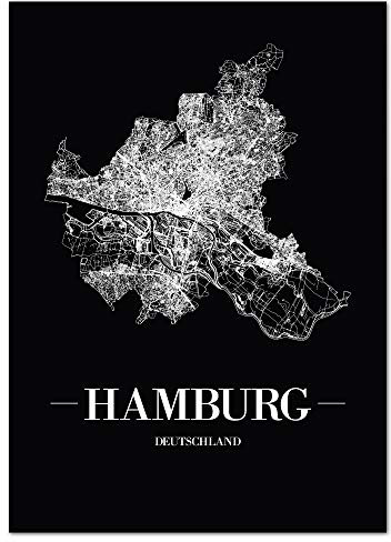JUNIWORDS Stadtposter, Hamburg, Wähle eine Größe, 21 x 30 cm, Poster, Schrift A, Schwarz