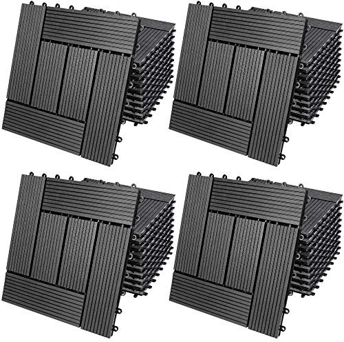 Casaria® WPC Fliesen 30x30 cm 44er Set 4m² Stecksystem Drainage Zuschneidbar Terrasse Balkon Garten klick Mosaik Anthrazit
