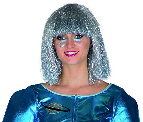 Mottoland Flitter Perücke Silber Glitzerperücke Damenperücke Flitterfäden Glitzer