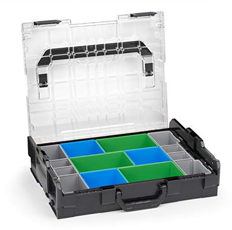 Werkzeugkoffer L BOXX 102 schwarz Deckel transparent mit Insetboxen-Set CD3 Sortierboxen für Kleinteile | ideale Schrauben Aufbewahrung Kleinteilemagazin Alternative
