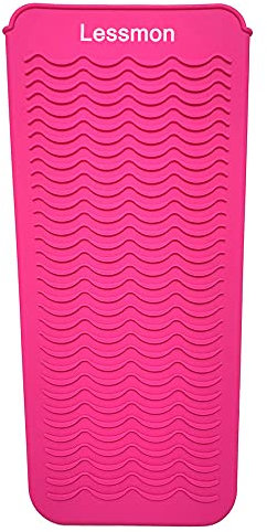 Heat Resistant Silicone Mat Pouch, Lessmon Hair Styling Tools for Curling Irons, Hair Straightener, Flat Irons, Length 28.5cm & Width 14cm, Pink