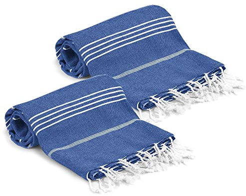 Turquoise Home, Großes Strandtuch 100% Baumwolle - Weich und Langlebig, Hamamtuch Ideal für Sauna, Spa, Yoga und Pool, Royal Blau (2 Stück), 100x180 cm