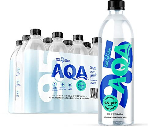 Talking Rain AQA Enhanced Ionized Bottled Water, 9.5 pH, with Electrolytes and Minerals Added for Taste, 20 fl oz Bottle (Pack of 12)