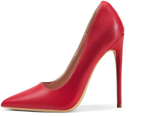Zhabtuc Damen Pumps, Spitze Zehenpartie, High Heel, 12 cm, Party-Stilettos, mattierte Pumps, Rot, 37 EU
