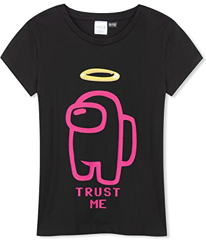 Among Us Tee Shirt Fille - T-Shirts à Manches Courtes Fille (9-10 Ans, Noir)