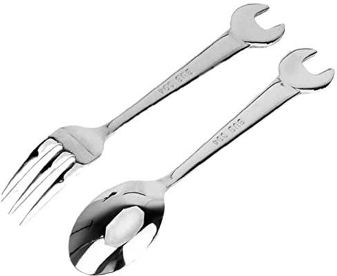 Bemvp 2pcs/set Cutlery Spoon Fork Spanner Shape Camping Tableware Stainless Steel Dinnerware Cooking Accessories