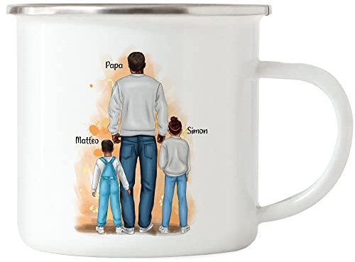 Kiddle-Design Vater Kind Emaille Tasse Personalisiert Vatertagsgeschenk Name Papa Kinder Baby Sohn Tochter Geschenk Kaffeetasse Väter Vatertag