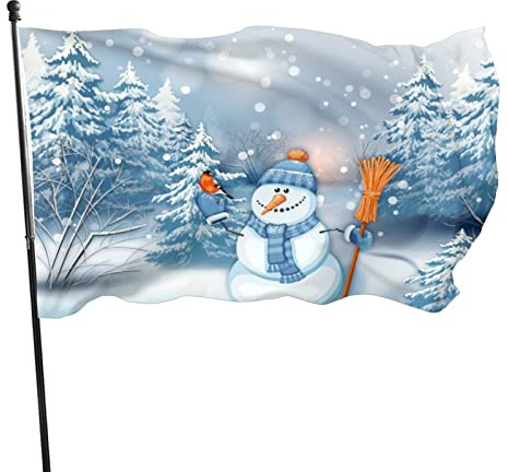 Outdoor Windward Fahne 150x90cm - Lebendiges Farbbanner Gartenflagge Winter-Schneemann - Hochwertige Polyester Yard Flagge - Lustige Große Outdoor-Dekoration