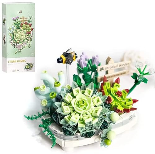 YILETKC Blumenstrauß Bausteine, 389 Teilige künstliche Blumen Bausatz, DIY Botanik Kollektion Deko Geschenk für Kinder und Erwachsene