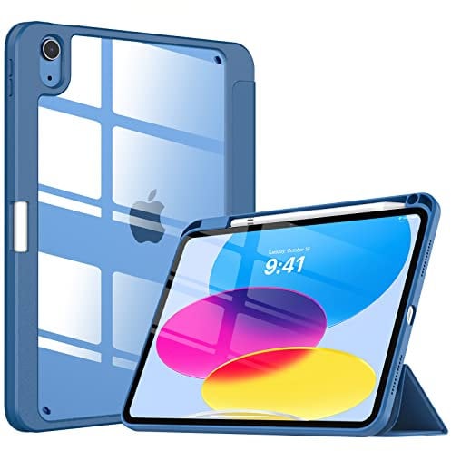 TiMOVO Funda para iPad A16 11ª Generación 11 Pulgadas 2025, iPad 10ª Generación 10,9 2022 con Ranura de Lapiz, Cubierta de Carcasa Trasera Transparente Auto Sueño/Despertar, Gris Azul