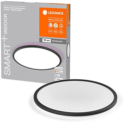 LEDVANCE SMART+ ORBIS WiFi-Panelleuchte, schwarz, 25W, 2940lm, 400mm, regulierbares Weißlicht (2700K-6500K), Rahmen mit RGB-Farblicht, dimmbar, steuerbar per App, kompatibel mit Amazon, Google und Co.