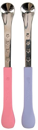 Nuby 2-in-1 Silicone and Stainless Steel Dual Ended Feeding Spoons | Purple/Pink