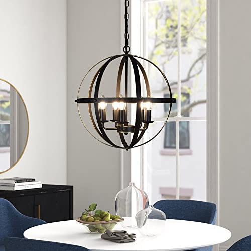 Depuley Industrieller Pendelleuchte Vintage Hängelampe, Pendelleuchte schwarz Metallkugeln, E14-Fassung für Esszimmer und Wohnzimmer - 5 Glühbirnen NICHT enthalten, Durchmesser Ø45cm