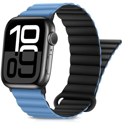 HITZEE Compatible with Apple Watch Strap 49/46/45/44/42/41/40/38mm, Double Sided Wearable Silicone Magnetic Band Compatible for iWatch Ultra 2 Series 10 9 8 7 SE 6 5 4 (38/40/41/42mm, Blue Black)