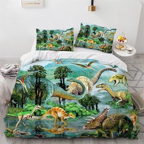 NESKX Dino Bettwäsche 155X220 Jungen,Kinder Bettwäsche Set Dinosaurier Bettbezug Mit Reißverschluss 80X80 Kissenbezug,100% Polyester Microfaser Warm Und Weich Für Kinderzimmer,A34