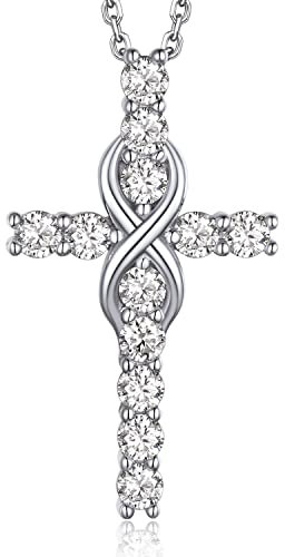 MomentWish Kreuz Unendlichkeitszeichen Kette, 1,2 Karat Moissanite Halskette Kreuz Infinity Anhänger Silber 925 Geschenke für Männer Damen Frauen