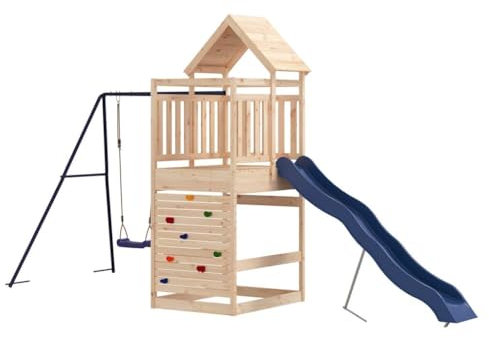 vidaXL Spielturm, Klettergerüst mit Kletterwand Rutsche Schaukel, Kinder Kletterturm mit Sandkasten, Spiel-Zubehör für Garten, Spielgeräte Spielplatz, Massivholz Kiefer