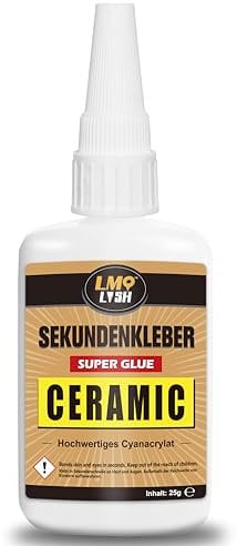 Sekundenkleber extra stark für Keramik und Porzellan 25g, Wasserfester und hitzebeständiger Porzellankleber, Keramikkleber mit Anti-Verstopfungskappe, Cyanacrylat(CA) Sekundenkleber für Keramik
